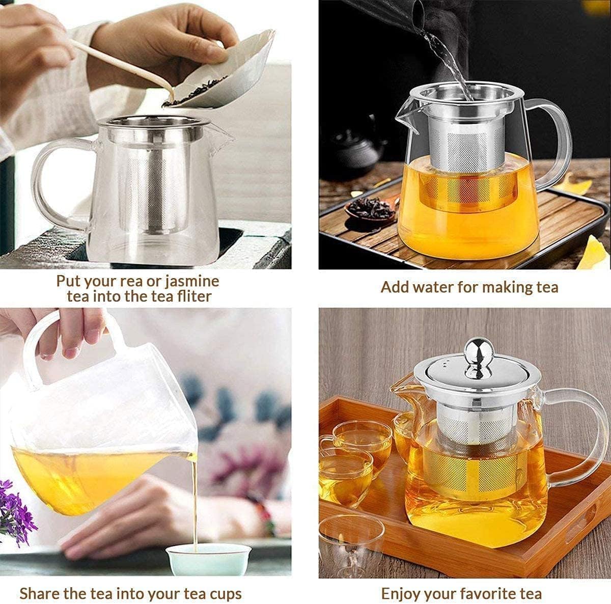 Borosilicate Glass stovetop Kettle with Stainless Steel Infuser teapot to Infuse Tea Coffee Black Tea harbal kadha Tea Pot for Making Green Tea(950 ML)