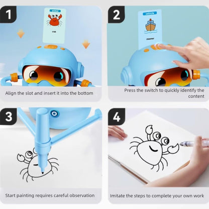 ADKD Interactive Kids Drawing Robot Toy | Early Educational Learning Assistant with 100 Flash Cards & 2 Pens, Step-by-Step Drawing, Fun Creativity Booster for Boys & Girls (Blue)