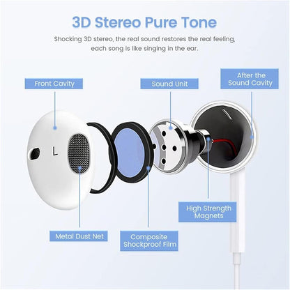 [Orginal] Earphones for Apple Earbuds, iPhone Wired with USB-C [Apple MFi Certified] Wired Earphones with Microphone and Calling Headphones for iPhone 14/16/17 (Lightning Connector)