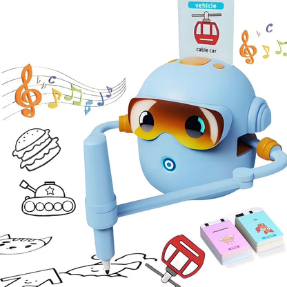 ADKD Interactive Kids Drawing Robot Toy | Early Educational Learning Assistant with 100 Flash Cards & 2 Pens, Step-by-Step Drawing, Fun Creativity Booster for Boys & Girls (Blue)
