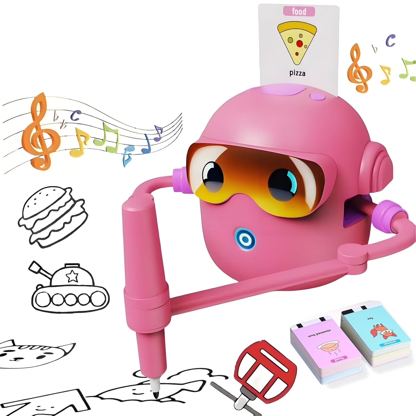 ADKD Interactive Kids Drawing Robot Toy | Early Educational Learning Assistant with 100 Flash Cards & 2 Pens, Step-by-Step Drawing, Fun Creativity Booster for Boys & Girls (Blue)