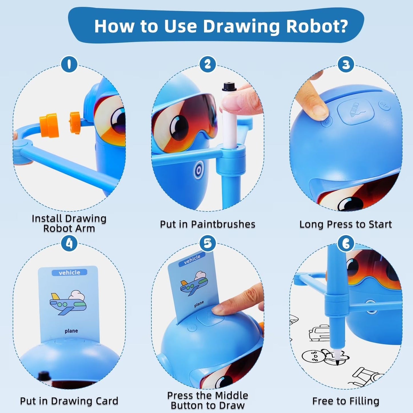 ADKD Interactive Kids Drawing Robot Toy | Early Educational Learning Assistant with 100 Flash Cards & 2 Pens, Step-by-Step Drawing, Fun Creativity Booster for Boys & Girls (Blue)