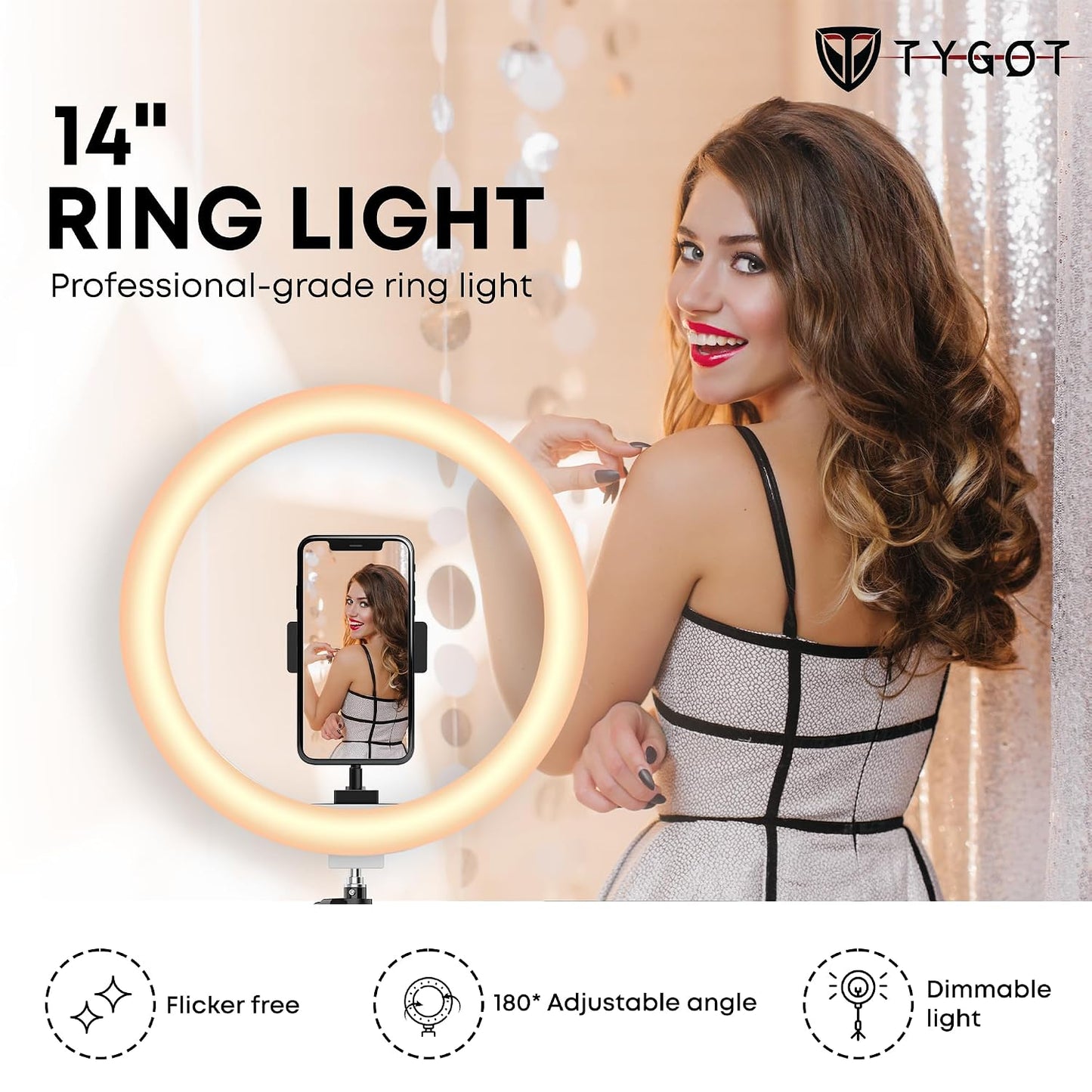 Tygot Professional (14 Inch) Led Ring Light with 7 Feet Tripod Stand for Mobile Phones & Camera, 3 Temperature Mode Dimmable Lighting, Photo-Shoot, Video Shoot, Makeup & More
